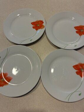 Set of 4 Corsica White Porcelain Orange Poppy 7.5" Salad Dessert Bread Plates
